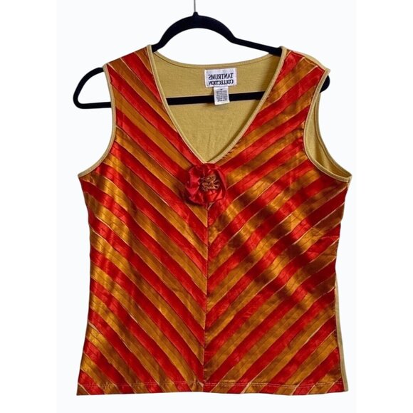 Tantrums Collection Medium Sleeveless V-Neck Top With Striped Design & Flower - Picture 1 of 8